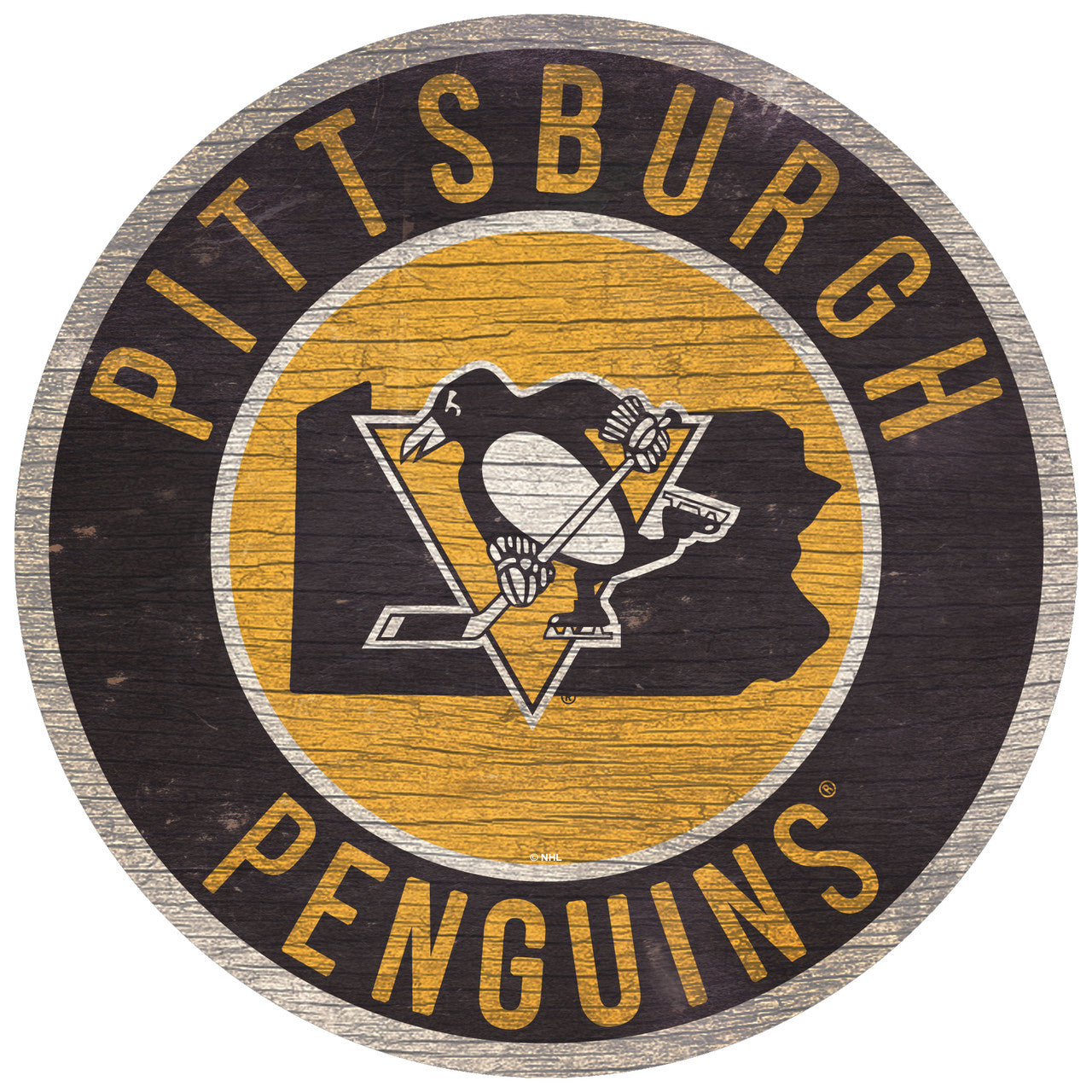 Fan Creations Pittsburgh Penguins 12 Inch Round State Design Wood Sign Fan Gear NHL Pittsburgh Penguins