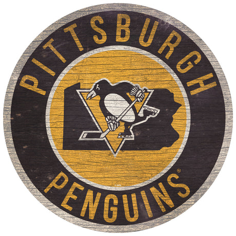 Fan Creations Pittsburgh Penguins 12 Inch Round State Design Wood Sign Fan Gear NHL Pittsburgh Penguins