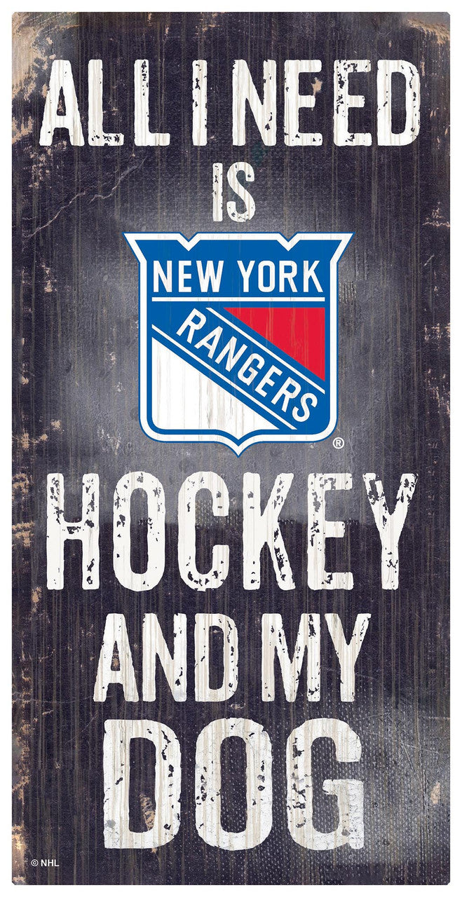 Fan Creations New York Rangers Hockey and Dog Design Wood Sign 6x12 Fan Gear NHL New York Rangers