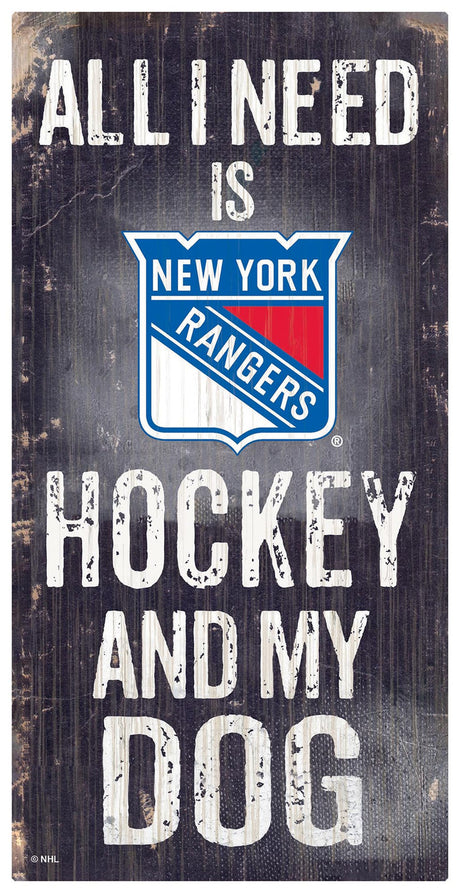 Fan Creations New York Rangers Hockey and Dog Design Wood Sign 6x12 Fan Gear NHL New York Rangers