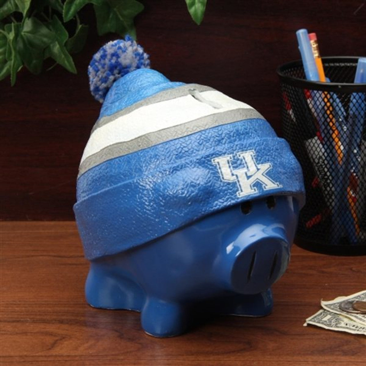 Forever Collectibles Kentucky Wildcats Large Piggy Bank With Hat Fan Gear NCAA Kentucky Wildcats