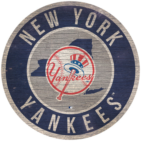 Fan Creations New York Yankees 12 Inch Round State Design Wood Sign Fan Gear MLB New York Yankees