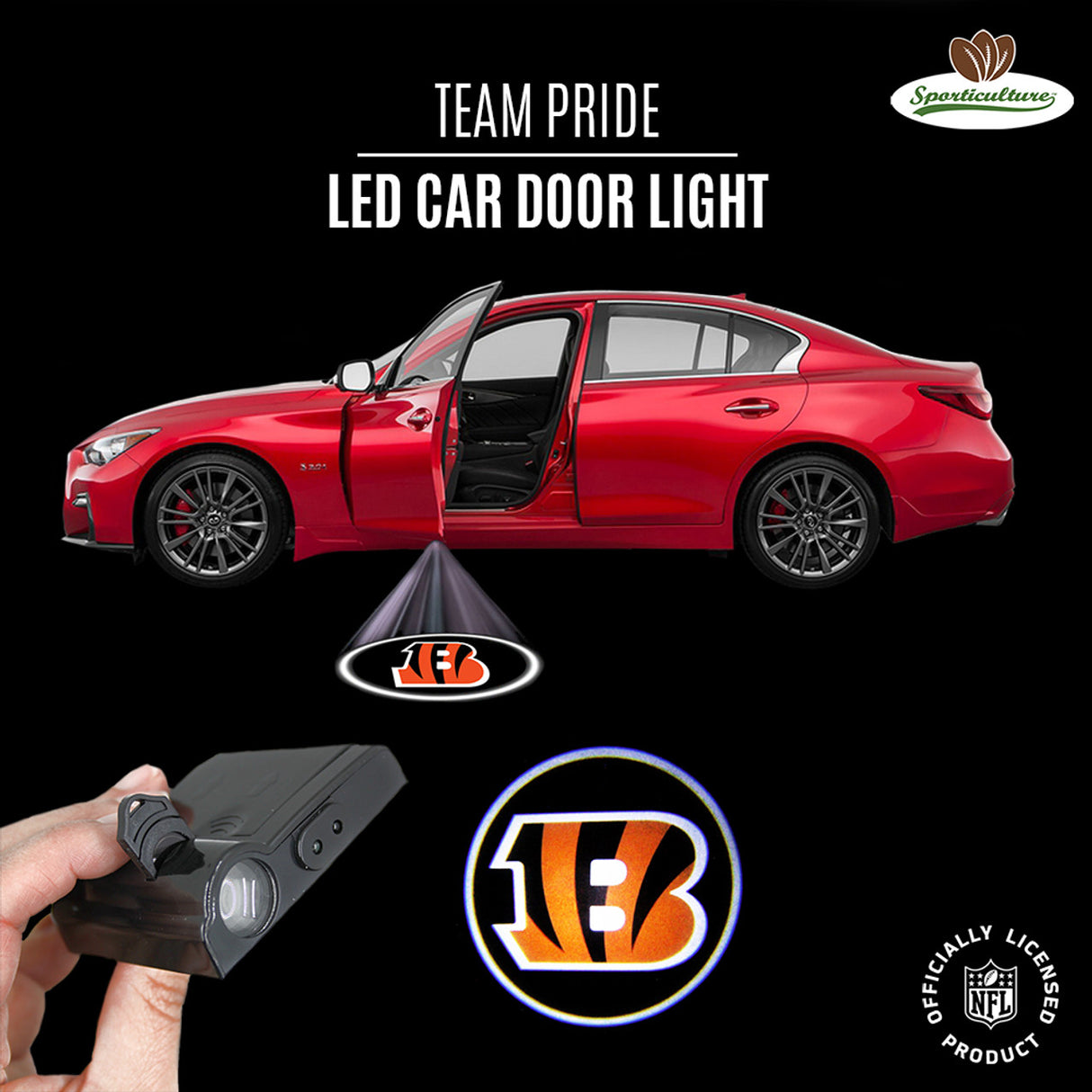 Sporticulture Cincinnati Bengals LED Car Door Light Fan Gear NFL Cincinnati Bengals