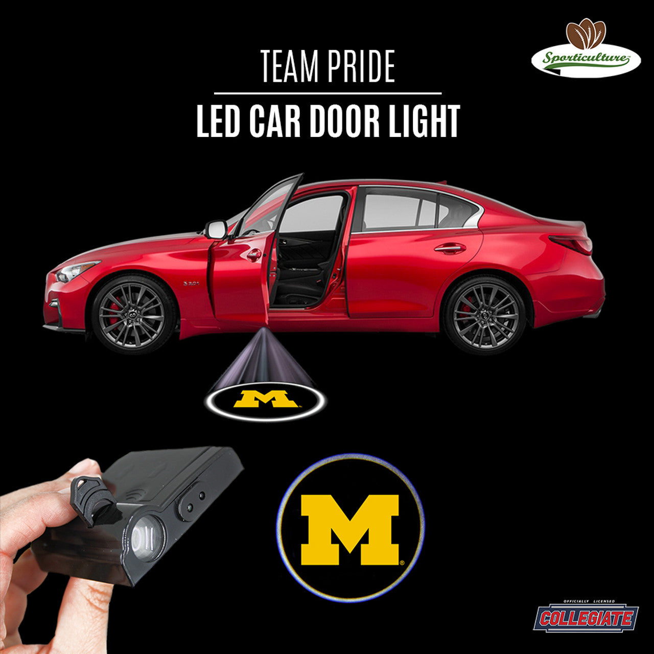 Sporticulture Michigan Wolverines LED Car Door Light Fan Gear NCAA Michigan Wolverines