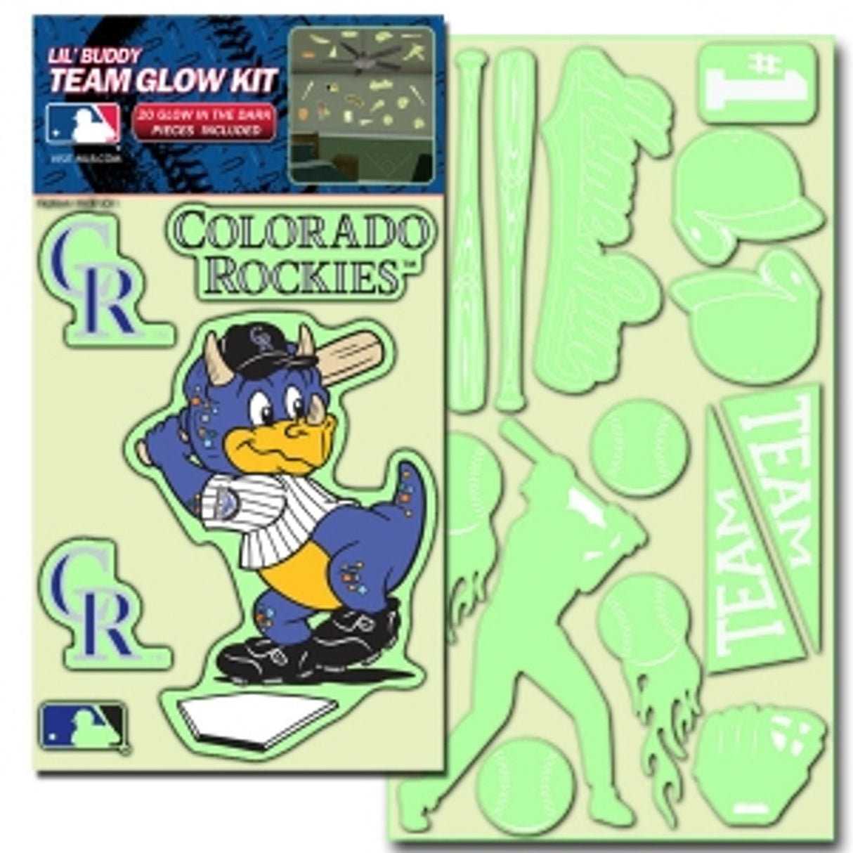 Team Promark Colorado Rockies Lil Buddy Glow in the Dark Decal Kit Fan Gear MLB Colorado Rockies