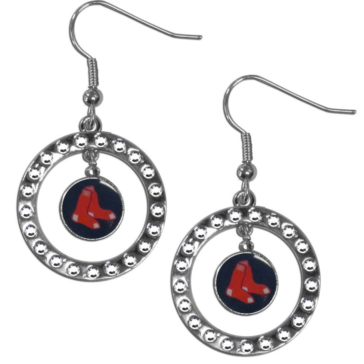 Siskiyou Boston Red Sox Hoop Rhinestone Earrings Fan Gear MLB Boston Red Sox