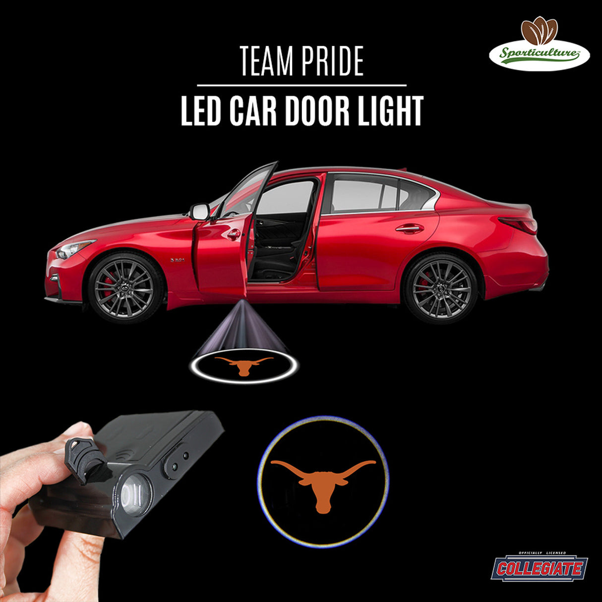 Sporticulture Texas Longhorns LED Car Door Light Fan Gear NCAA Texas Longhorns