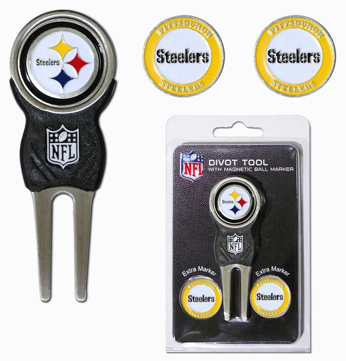 Team Golf Pittsburgh Steelers Golf Divot Tool with 3 Markers Fan Gear NFL Pittsburgh Steelers