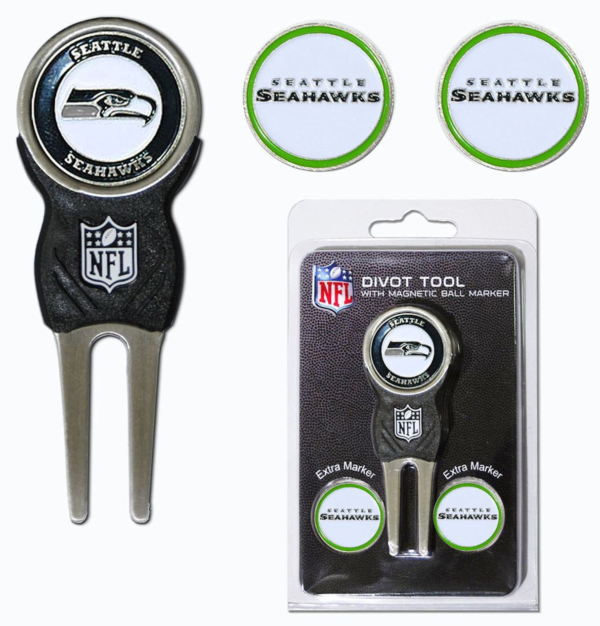 Team Golf Seattle Seahawks Golf Divot Tool with 3 Markers Fan Gear NFL Seattle Seahawks