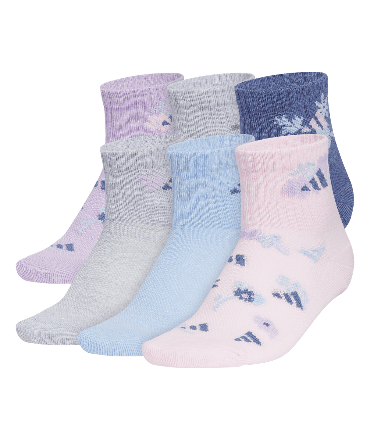 adidas Girls' Cushioned Graphic Quarter Socks 6 Pairs Unisex Accessories Socks