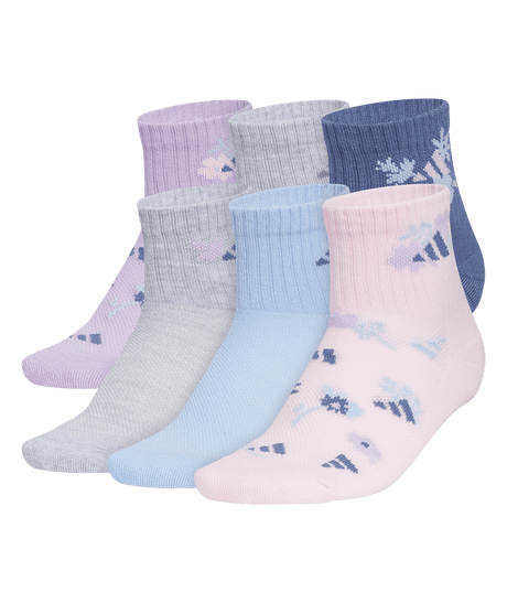 adidas Girls' Cushioned Graphic Quarter Socks 6 Pairs Unisex Accessories Socks