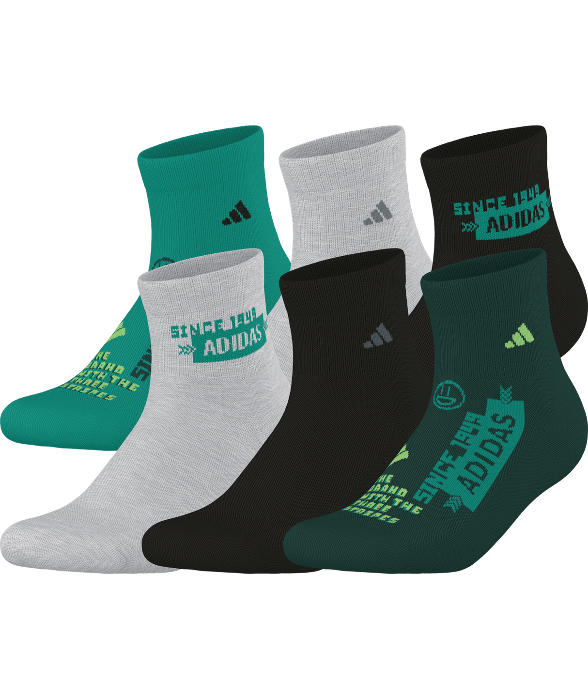 adidas Youth Cushioned Graphic Quarter Socks 6 Pairs Unisex Accessories Socks