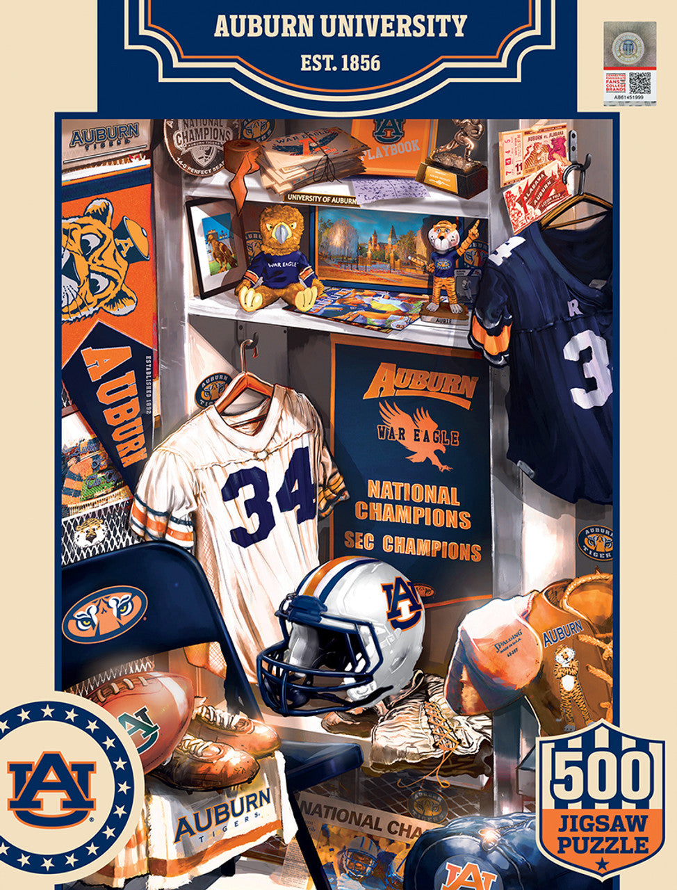 Masterpieces Puzzle Company Auburn Tigers Locker Room 500 Piece Puzzle Fan Gear NFL Auburn Tigers