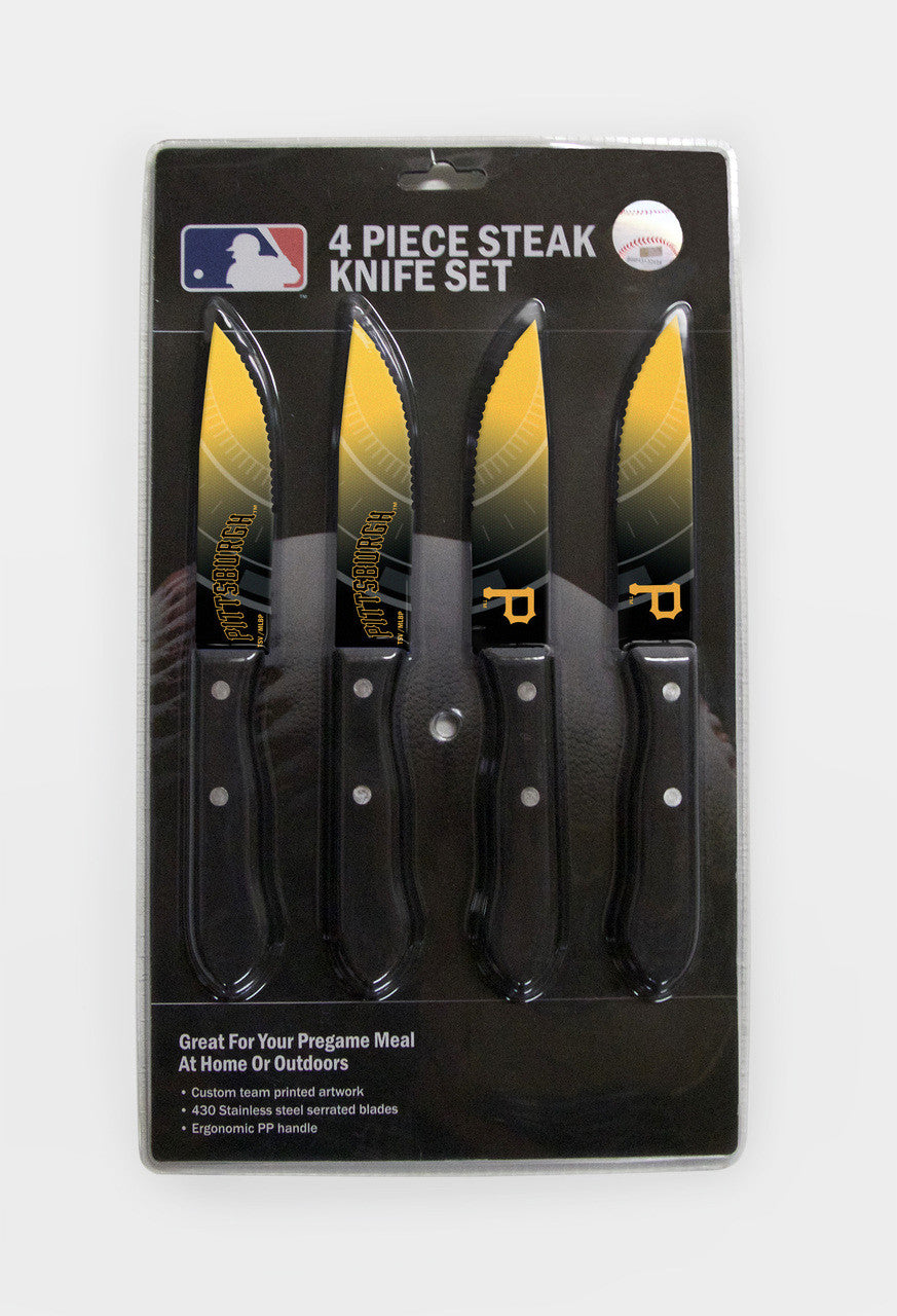 The Sports Vault Pittsburgh Pirates 4 Pack Steak Knife Set Fan Gear MLB Pittsburgh Pirates