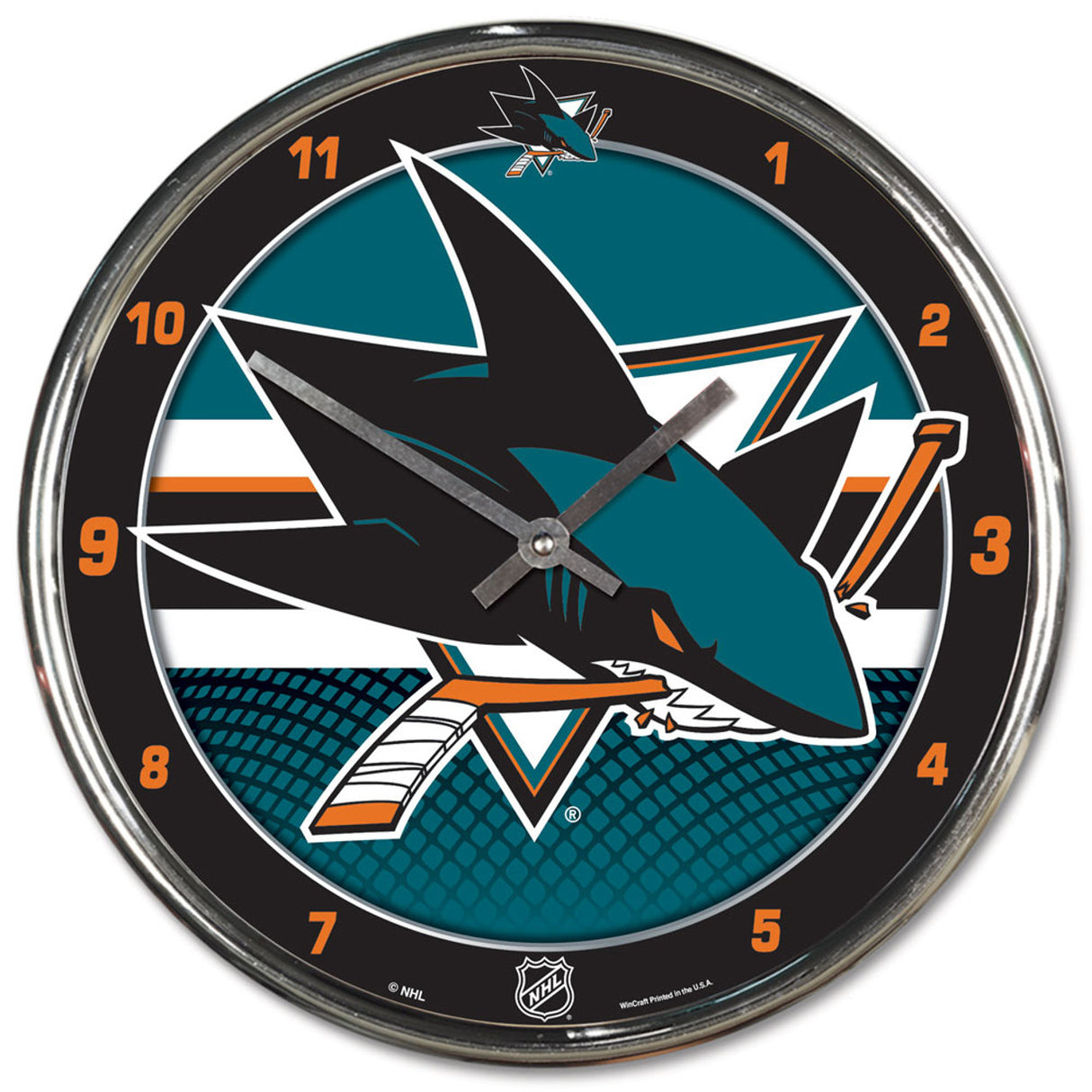 Wincraft San Jose Sharks Chrome Round Wall Clock Fan Gear NHL San Jose Sharks