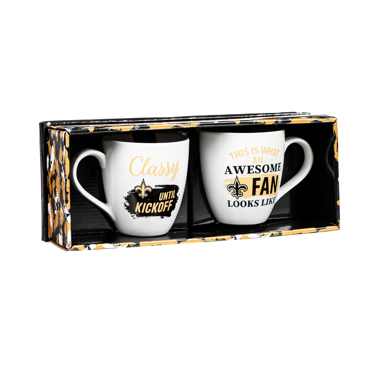 Evergreen Enterprises New Orleans Saints 17oz Ceramic 2 Piece Coffee Mug Set with Gift Box Fan Gear NFL New Orleans Saints