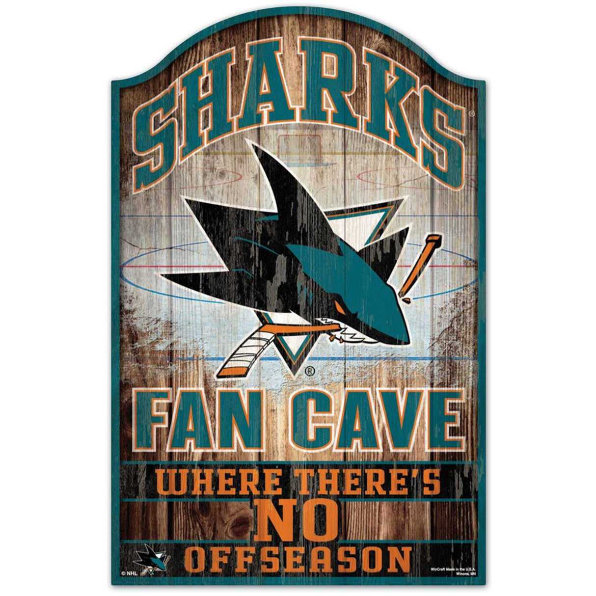 Wincraft San Jose Sharks Fan Cave Design Wood Sign 11x17 - Special Order Fan Gear NHL San Jose Sharks
