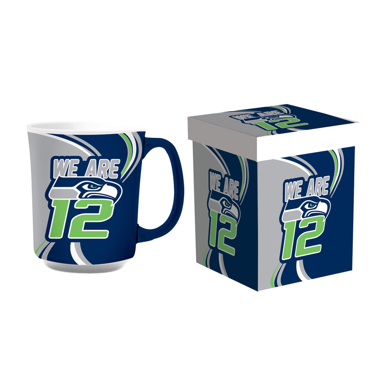 Evergreen Enterprises Seattle Seahawks 14oz Ceramic Coffee Mug with Matching Box Fan Gear NFL Seattle Seahawks