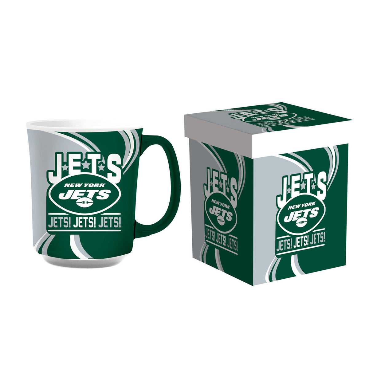 Evergreen Enterprises New York Jets 14oz Ceramic Coffee Mug with Matching Box Fan Gear NFL New York Jets