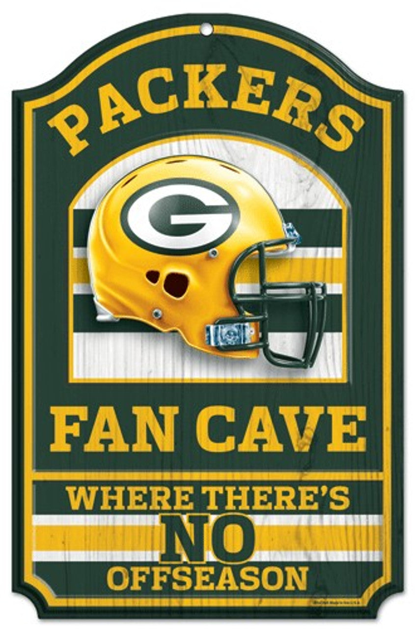 Wincraft Green Bay Packers Fan Cave Design Wood Sign 11"x17" Fan Gear NFL Green Bay Packers