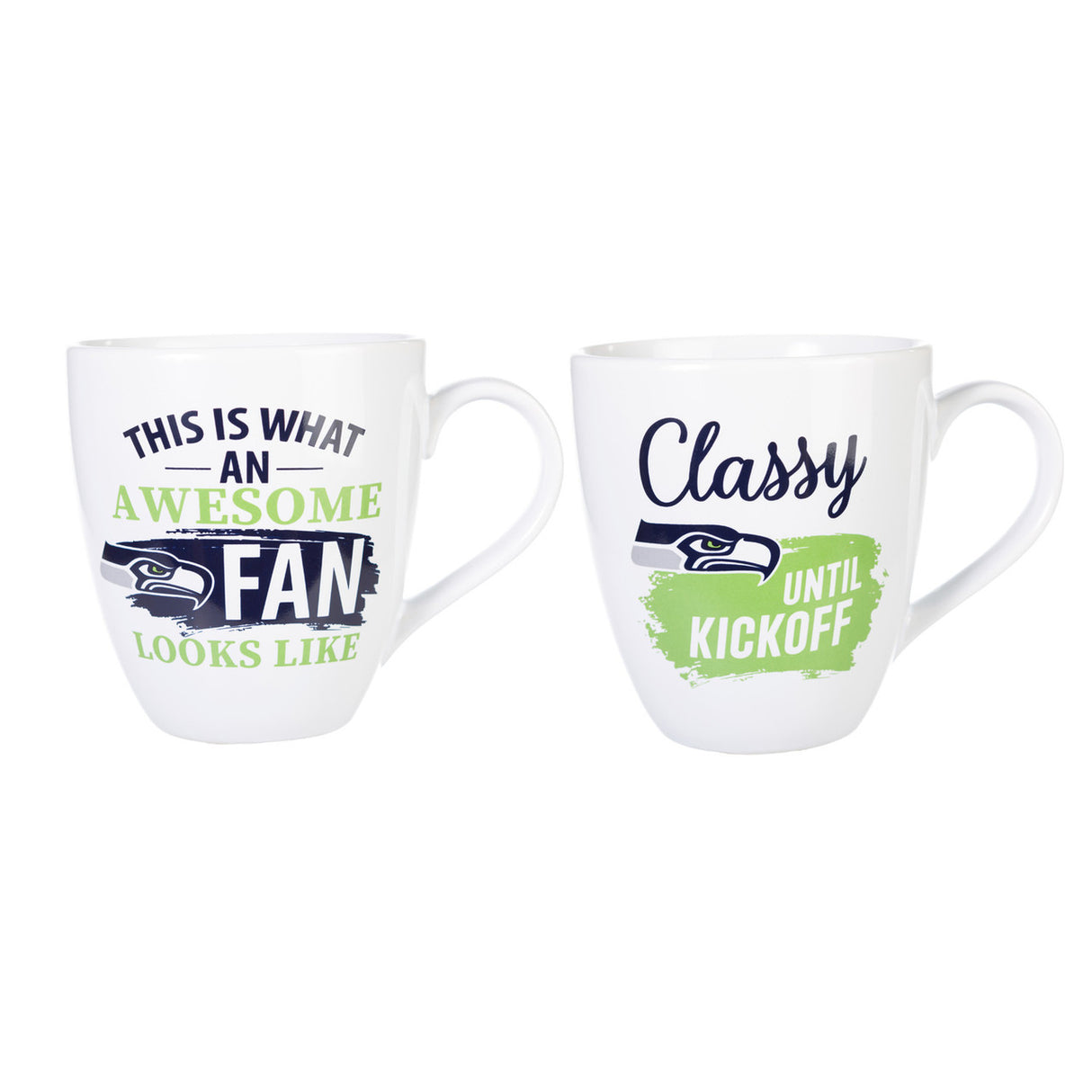 Evergreen Enterprises Seattle Seahawks 17oz Ceramic 2 Piece Coffee Mug Set with Gift Box Fan Gear NFL Seattle Seahawks