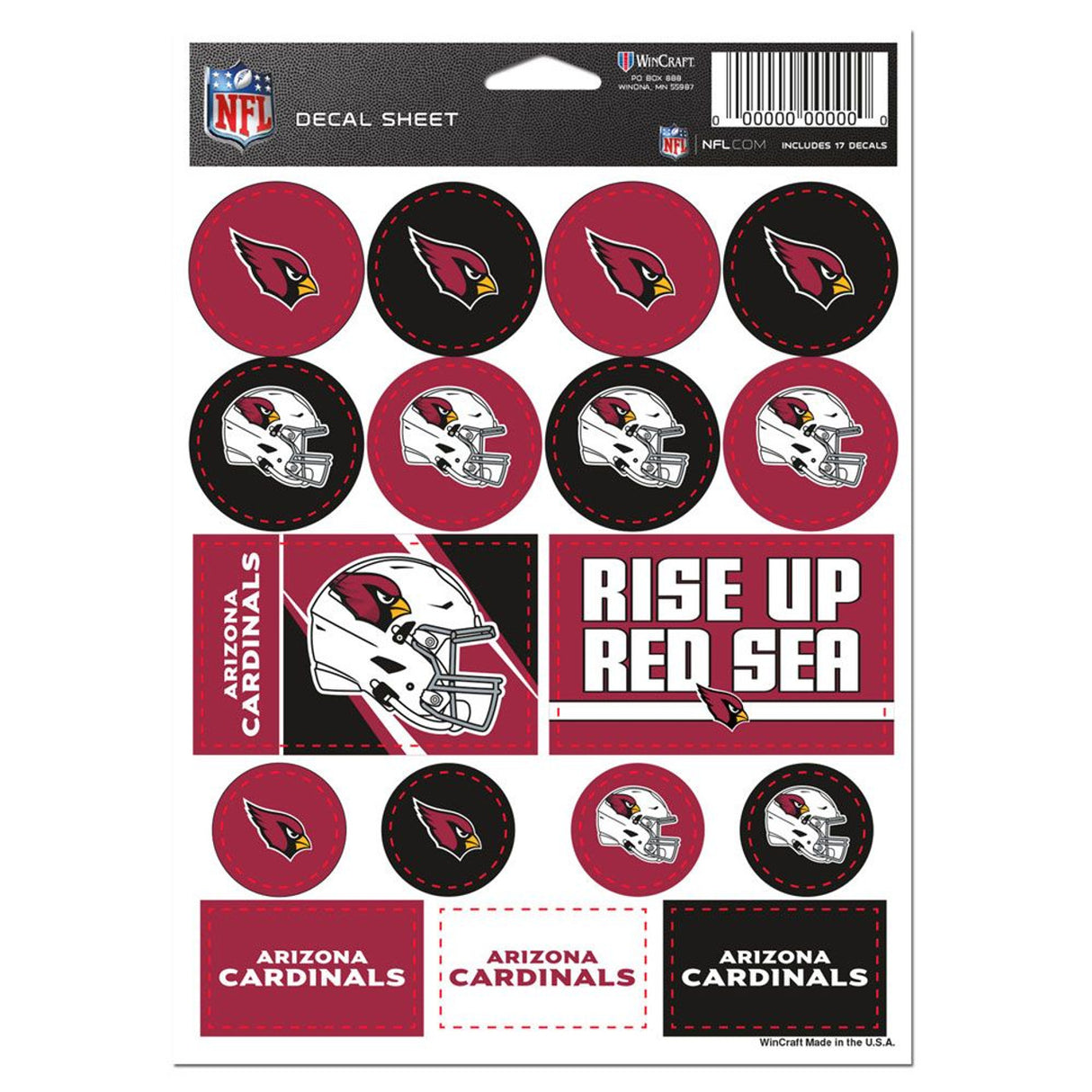 Wincraft Arizona Cardinals Vinyl Decal Sheet 5x7 Fan Gear NFL Arizona Cardinals