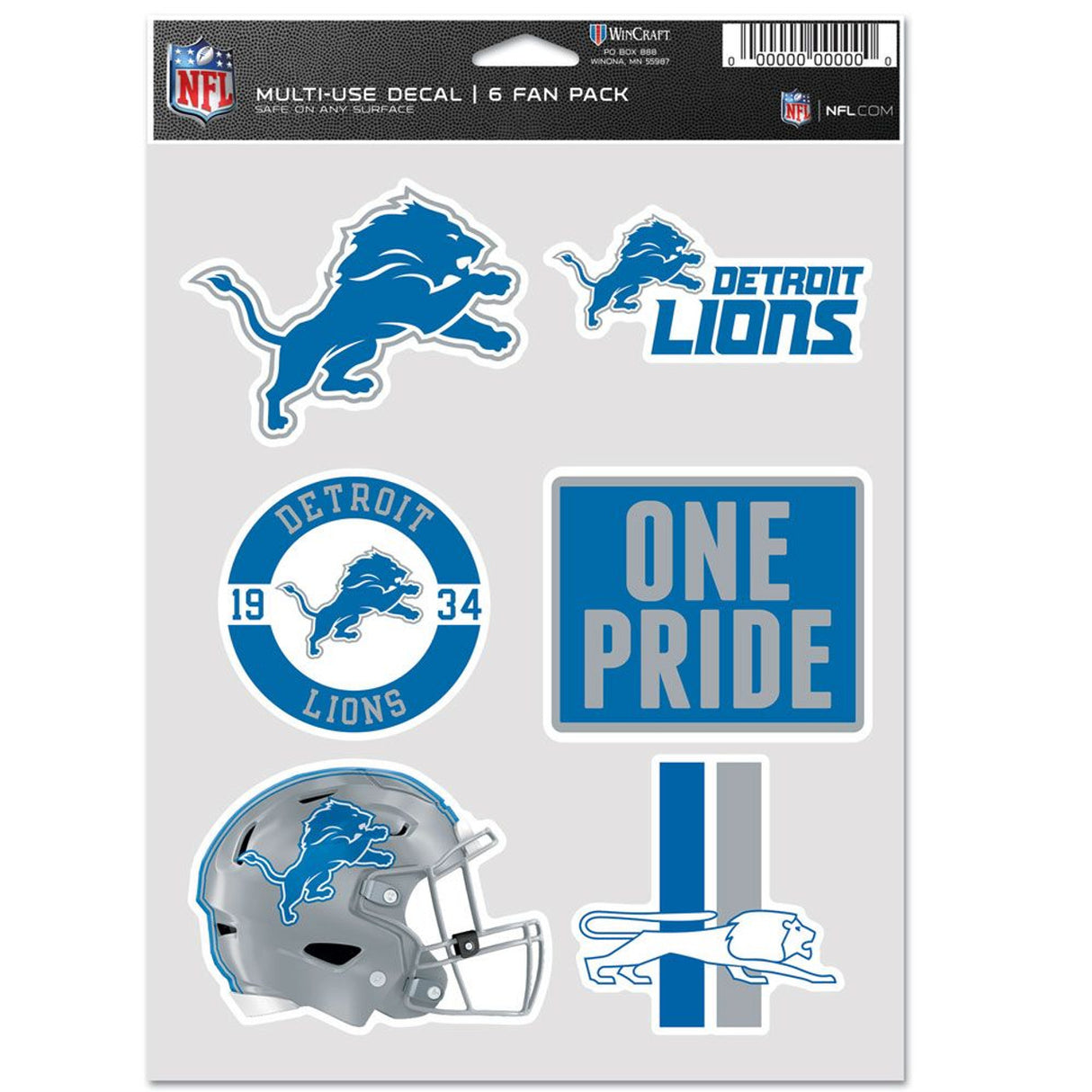 Wincraft Detroit Lions Fan 6 Pack Multi Use Decal Fan Gear NFL Detroit Lions