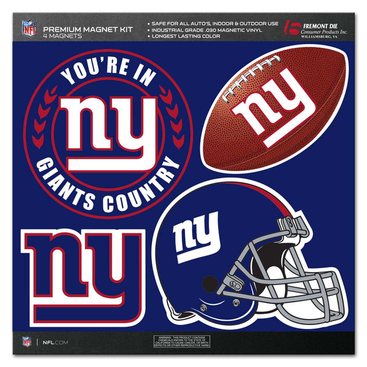 Fremont Die New York Giants 4 Piece Magnet Kit Fan Gear NFL New York Giants