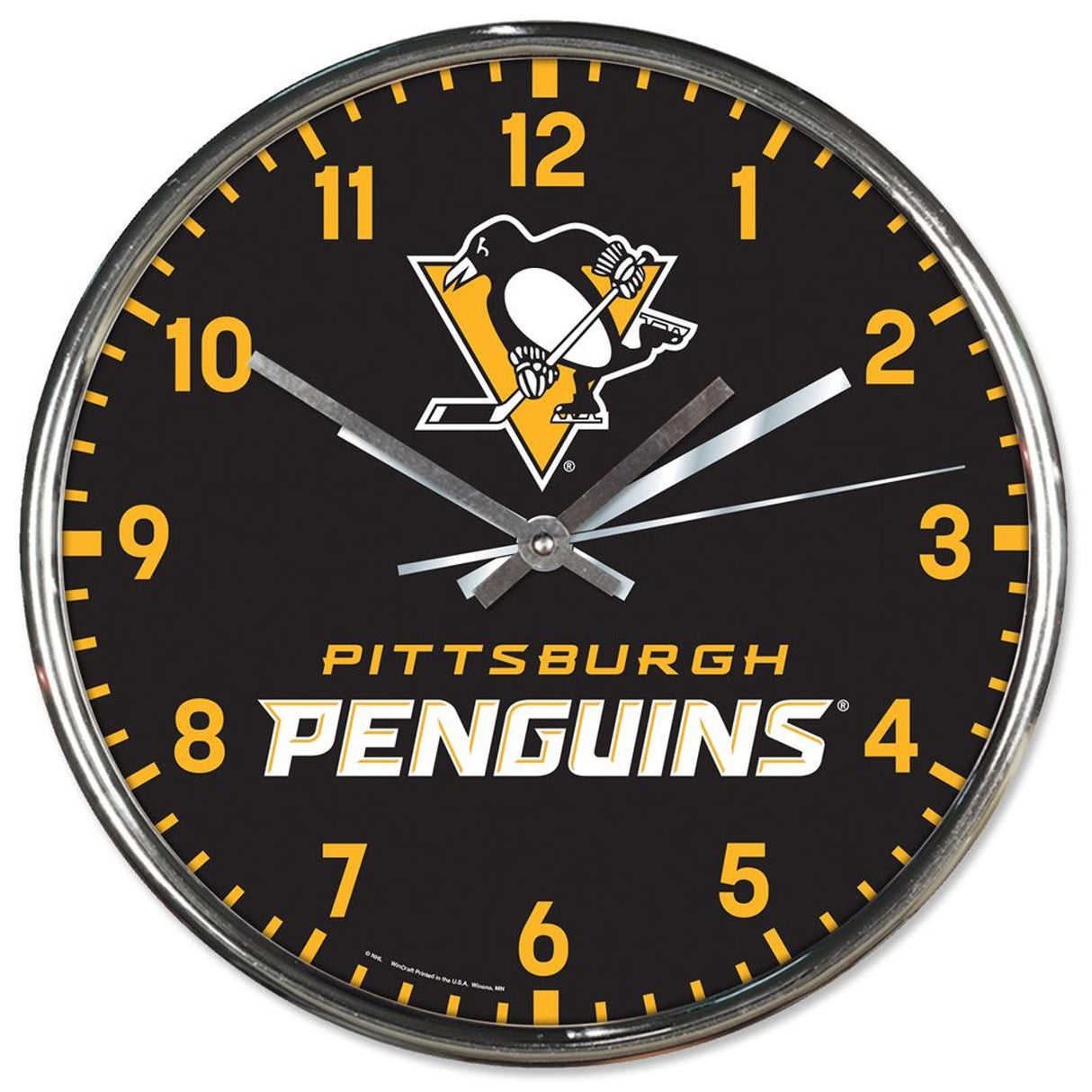 Wincraft Pittsburgh Penguins Chrome Round Wall Clock Fan Gear NHL Pittsburgh Penguins