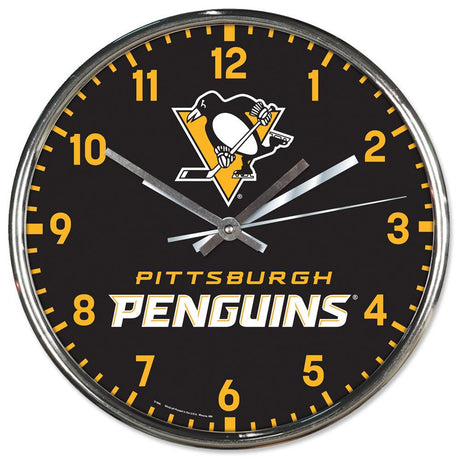 Wincraft Pittsburgh Penguins Chrome Round Wall Clock Fan Gear NHL Pittsburgh Penguins
