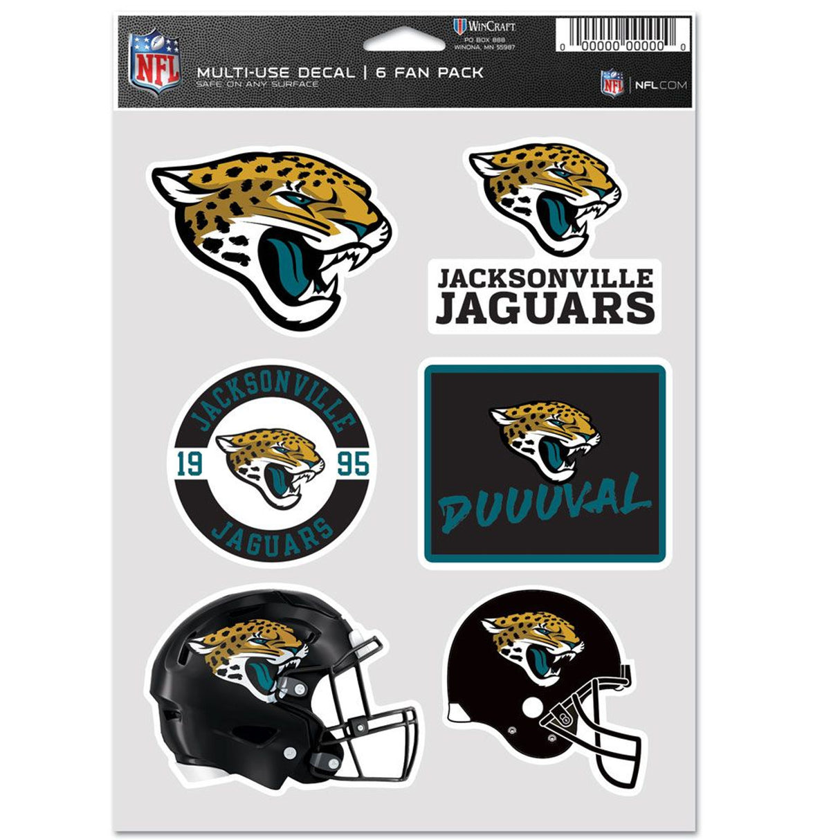 Wincraft Jacksonville Jaguars Fan 6 Pack Multi Use Decal Fan Gear NFL Jacksonville Jaguars