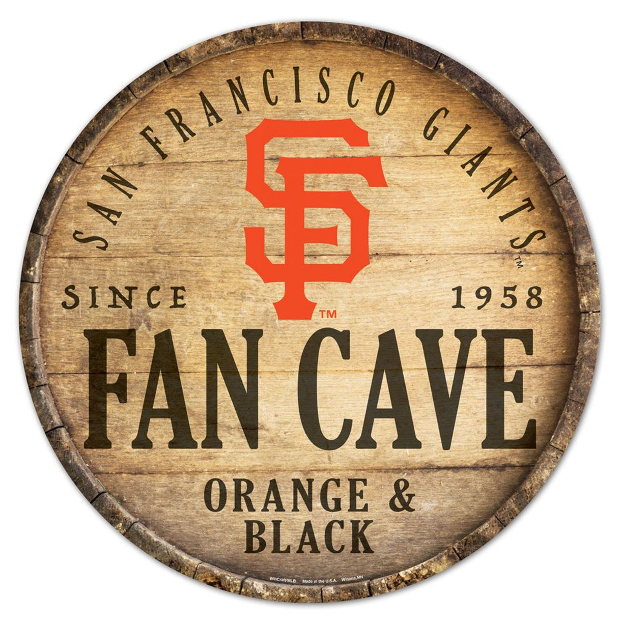 Wincraft San Francisco Giants 14 Inch Round Barrel Top Design Wood Sign Fan Gear MLB San Francisco Giants