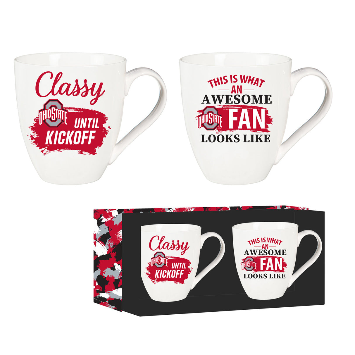 Evergreen Enterprises Ohio State Buckeyes 17oz Ceramic 2 Piece Coffee Mug Set with Gift Box Fan Gear NFL Ohio State Buckeyes