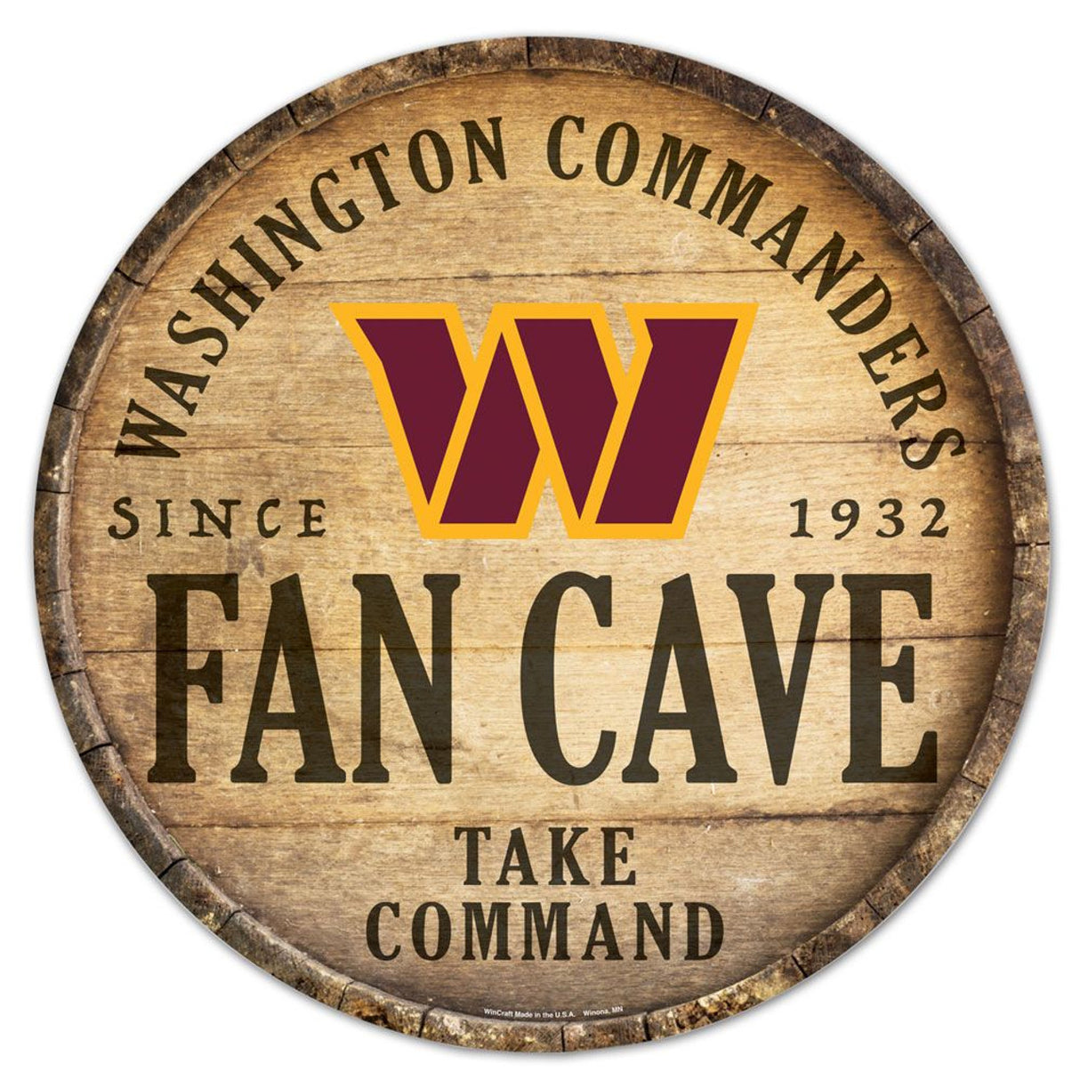 Wincraft Washington Commanders 14 Inch Round Barrel Top Design Wood Sign Fan Gear NFL Washington Commanders