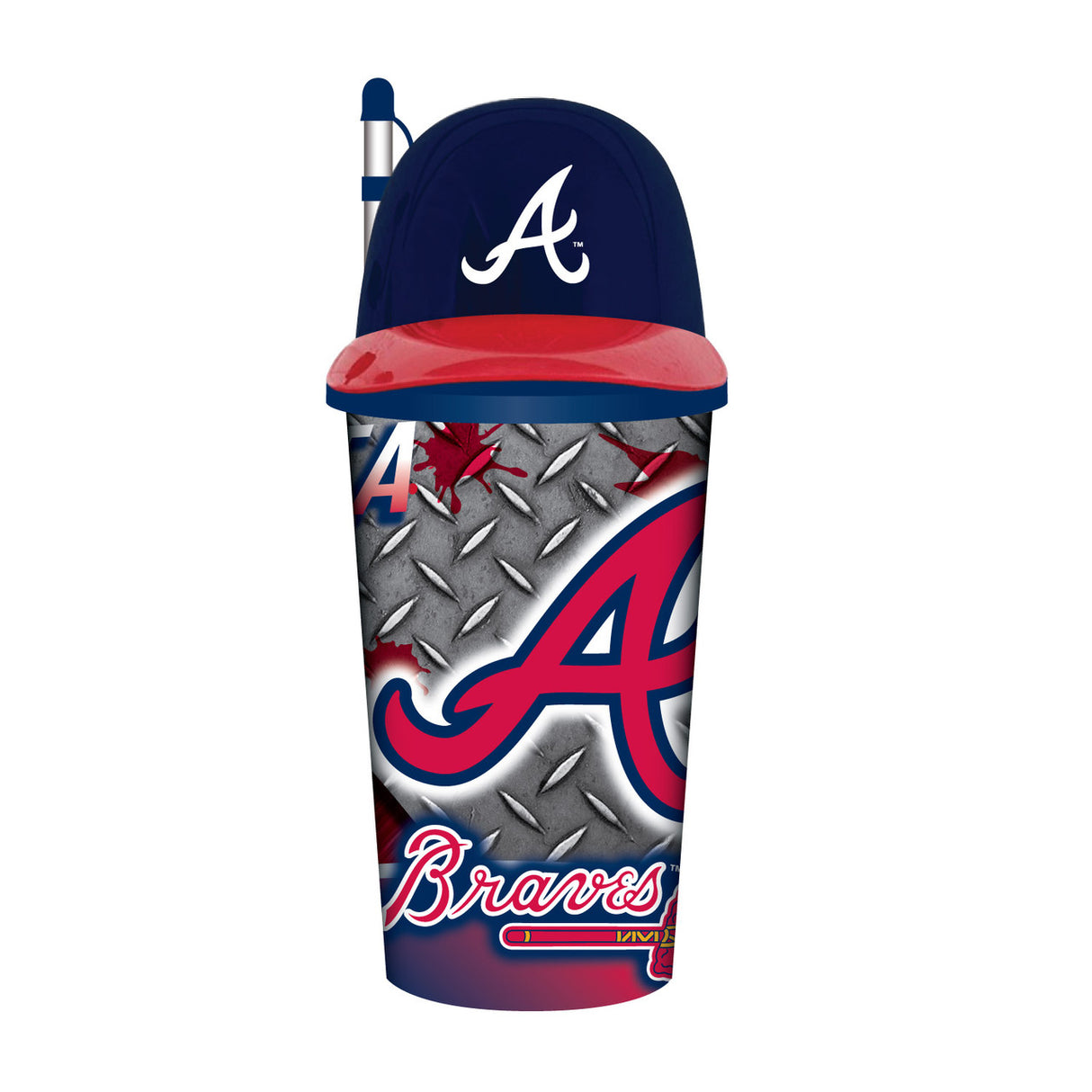 Mojo Licensing Atlanta Braves 32oz Plastic Helmet Cup with Straw Fan Gear MLB Atlanta Braves