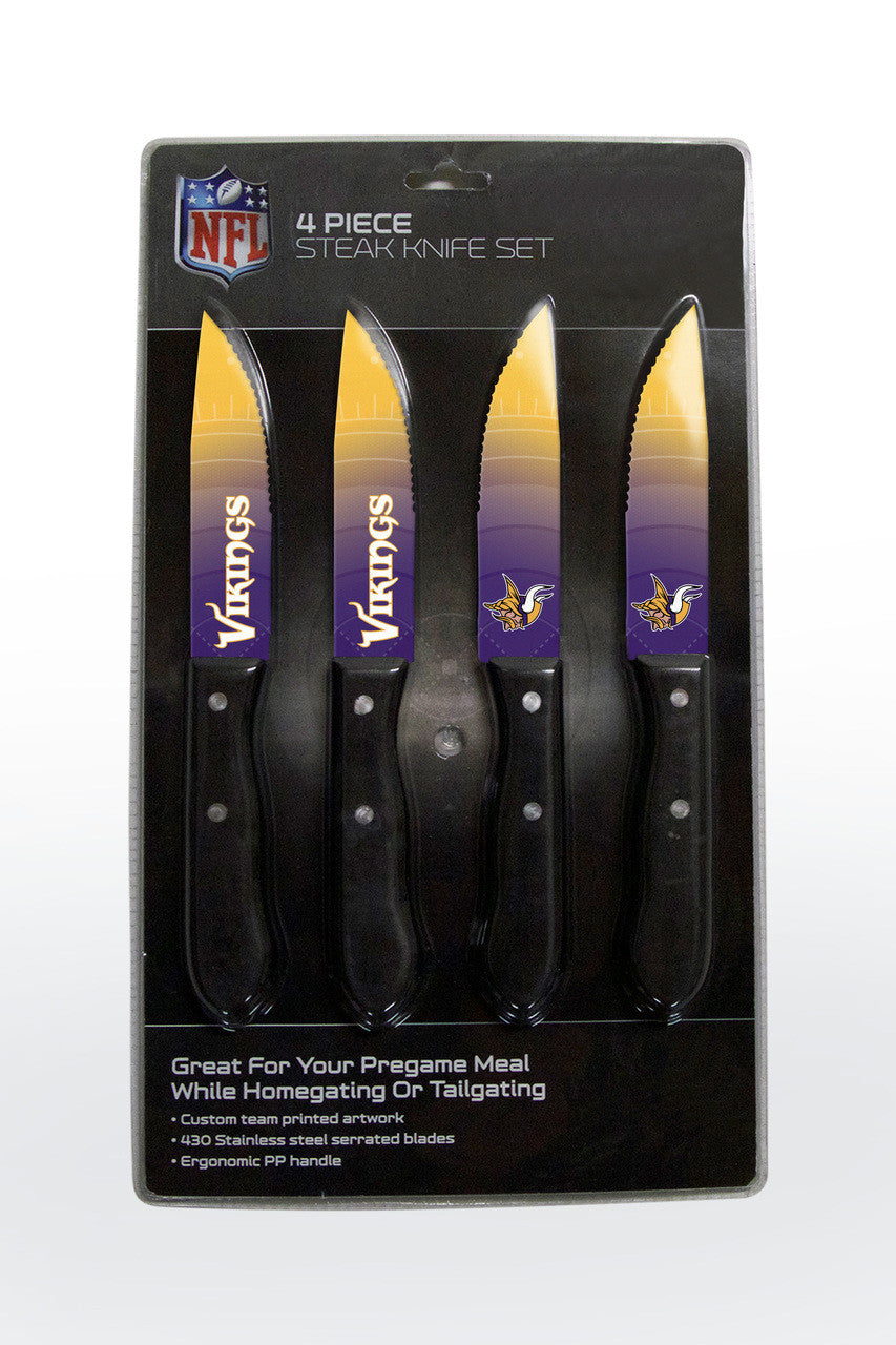 The Sports Vault Minnesota Vikings 4 Pack Steak Knife Set Fan Gear NFL Minnesota Vikings
