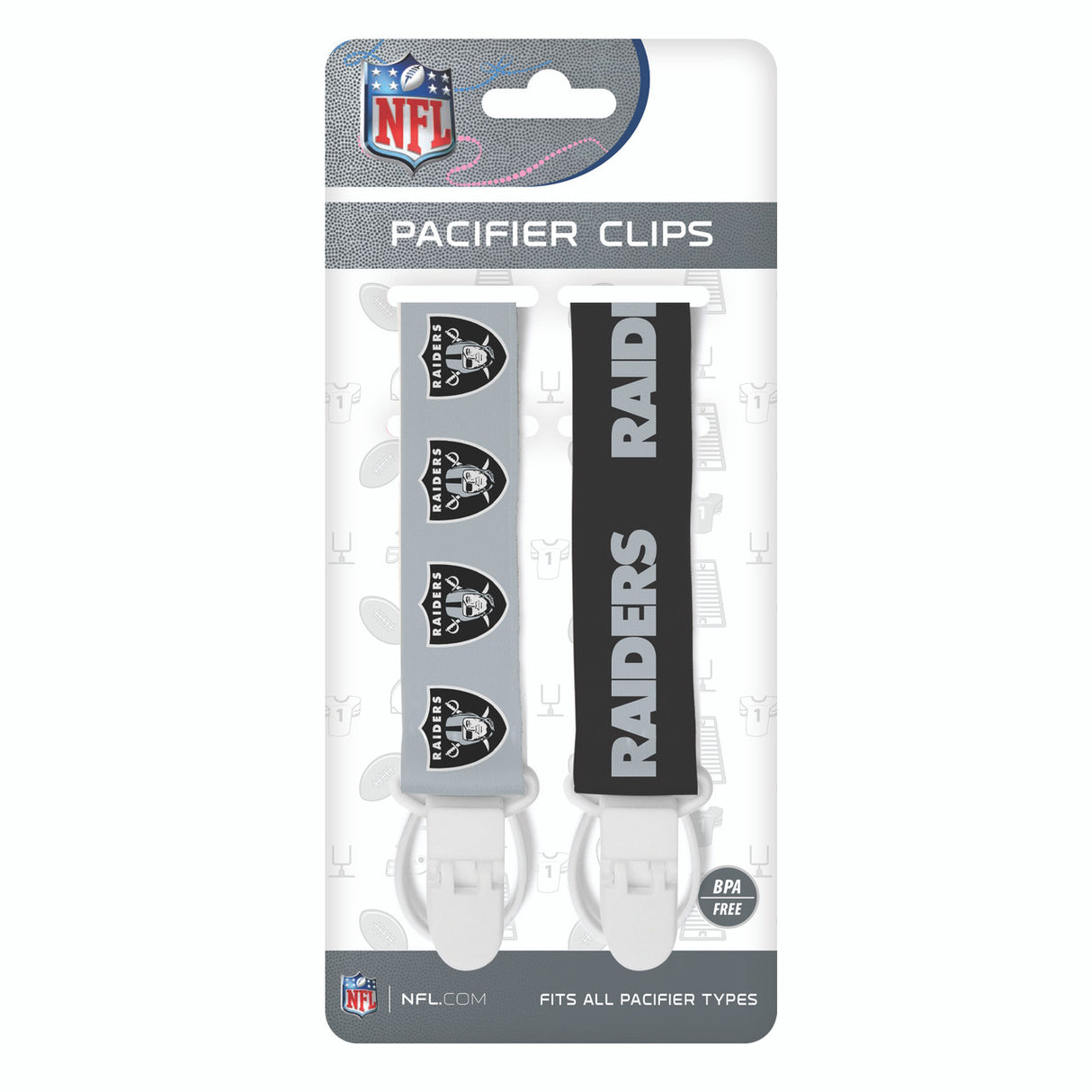 Masterpieces Puzzle Company Las Vegas Raiders 2 Pack Pacifier Clips Fan Gear NFL Las Vegas Raiders