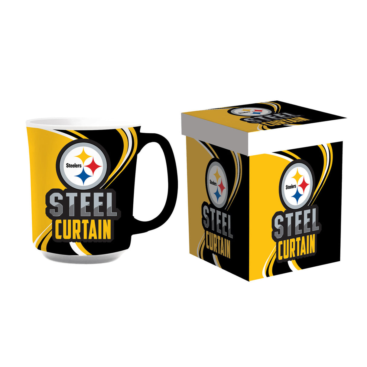 Evergreen Enterprises Pittsburgh Steelers 14oz Ceramic Coffee Mug with Matching Box Fan Gear NFL Pittsburgh Steelers