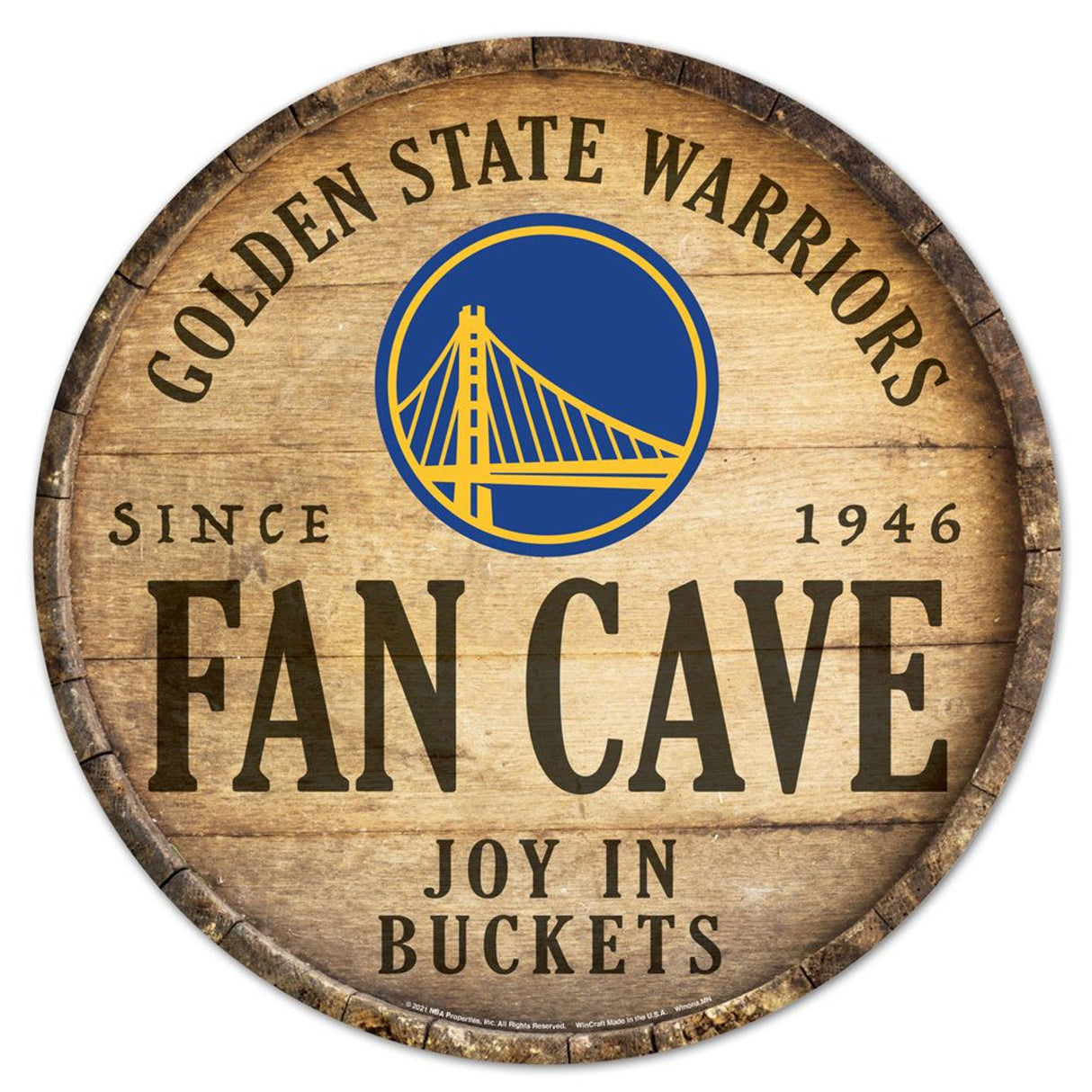 Wincraft Golden State Warriors 14 Inch Round Barrel Top Design Wood Sign - Special Order Fan Gear NBA Golden State Warriors