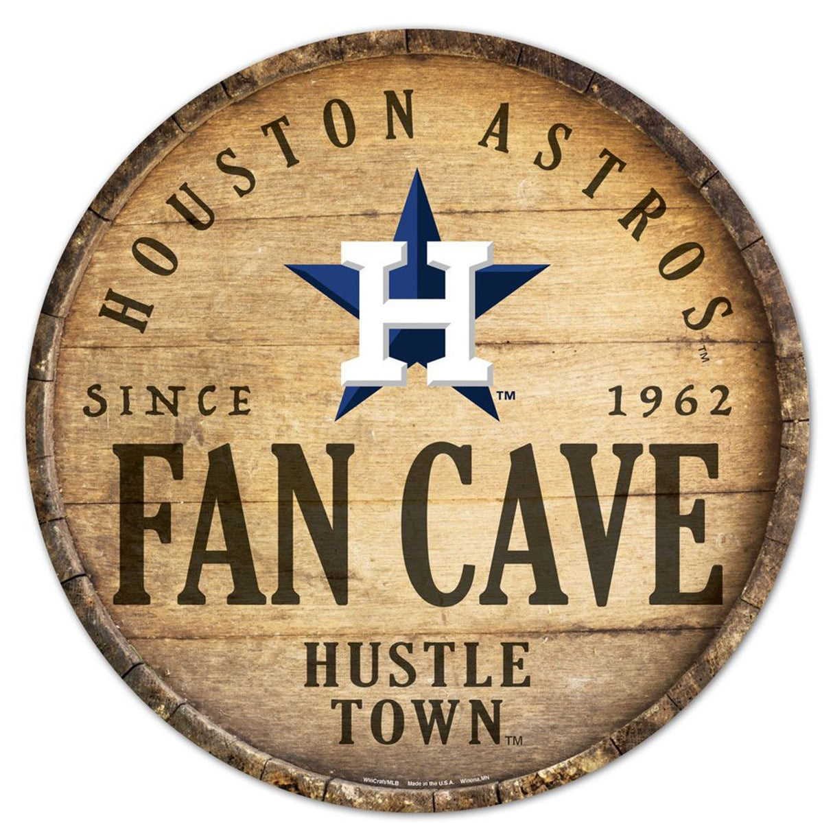 Wincraft Houston Astros 14 Inch Round Barrel Top Design Wood Sign Fan Gear MLB Houston Astros