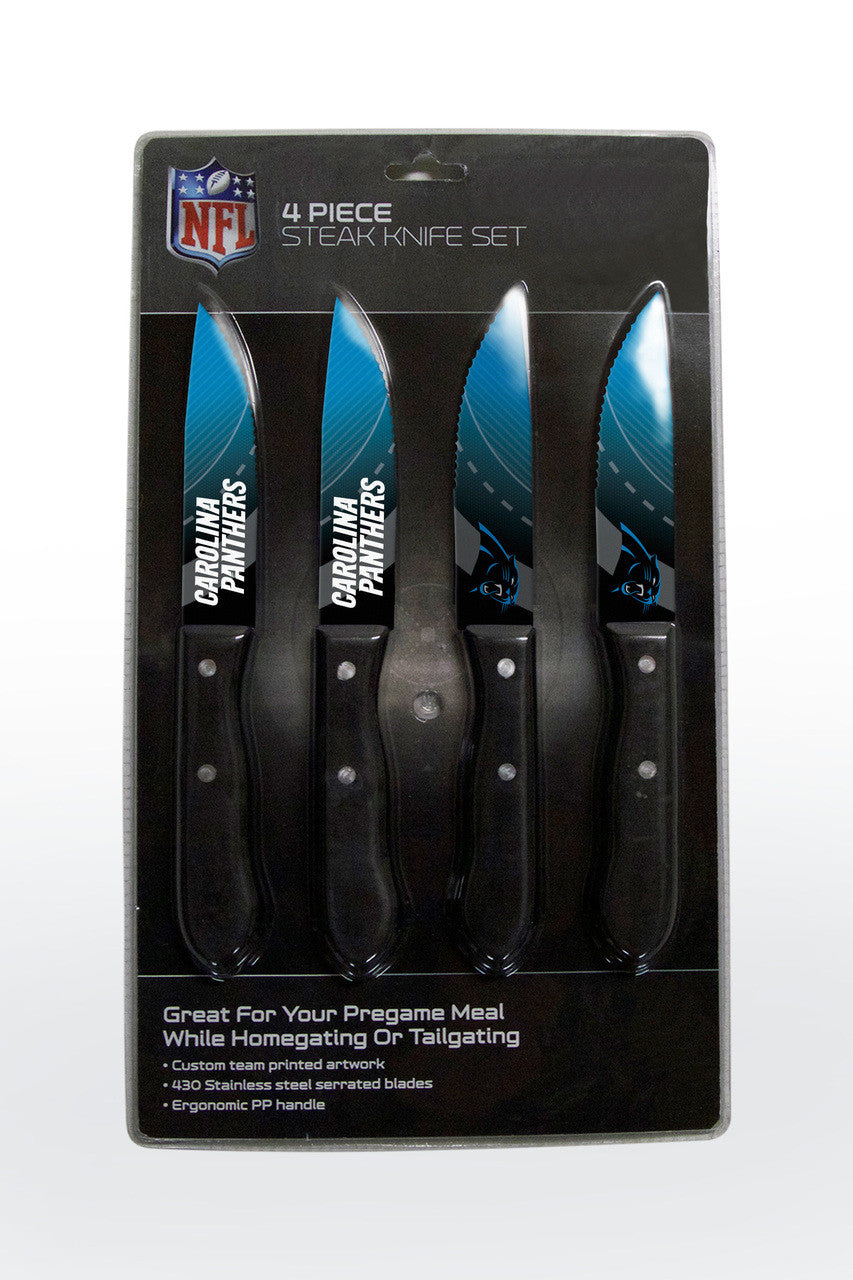 The Sports Vault Carolina Panthers 4 Pack Steak Knife Set Fan Gear NFL Carolina Panthers