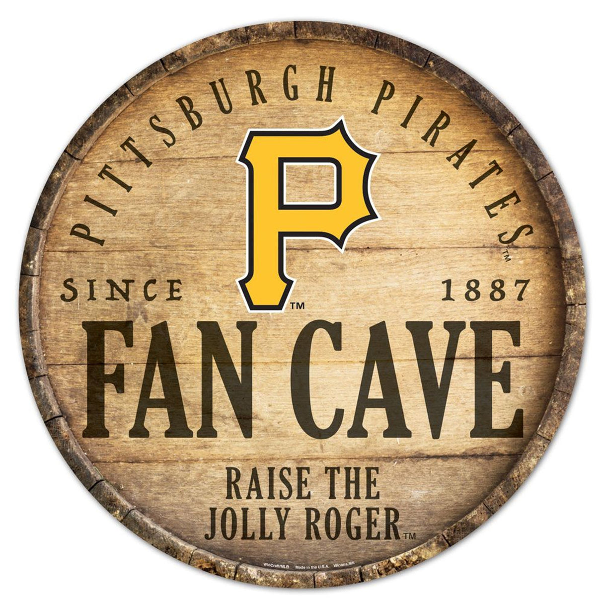 Wincraft Pittsburgh Pirates 14 Inch Round Barrel Top Design Wood Sign - Special Order Fan Gear MLB Pittsburgh Pirates