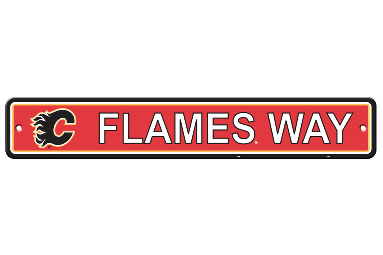 Fremont Die Calgary Flames Plastic Street Style Sign 4x24 Fan Gear NHL Calgary Flames