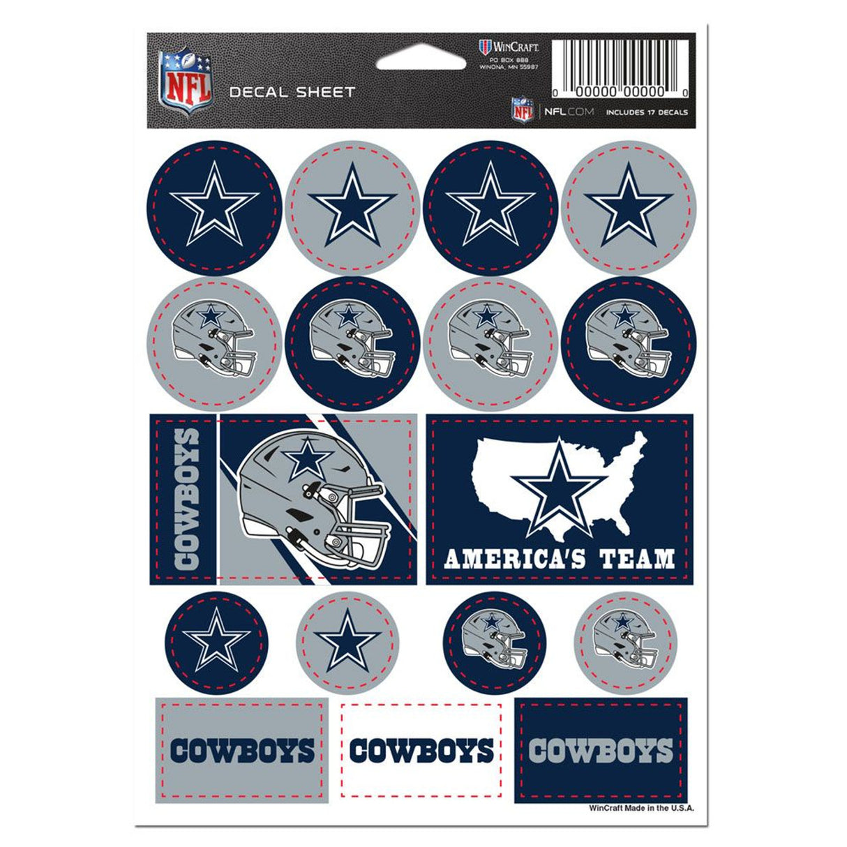 Wincraft Dallas Cowboys Vinyl Decal Sheet 5x7 Fan Gear NFL Dallas Cowboys