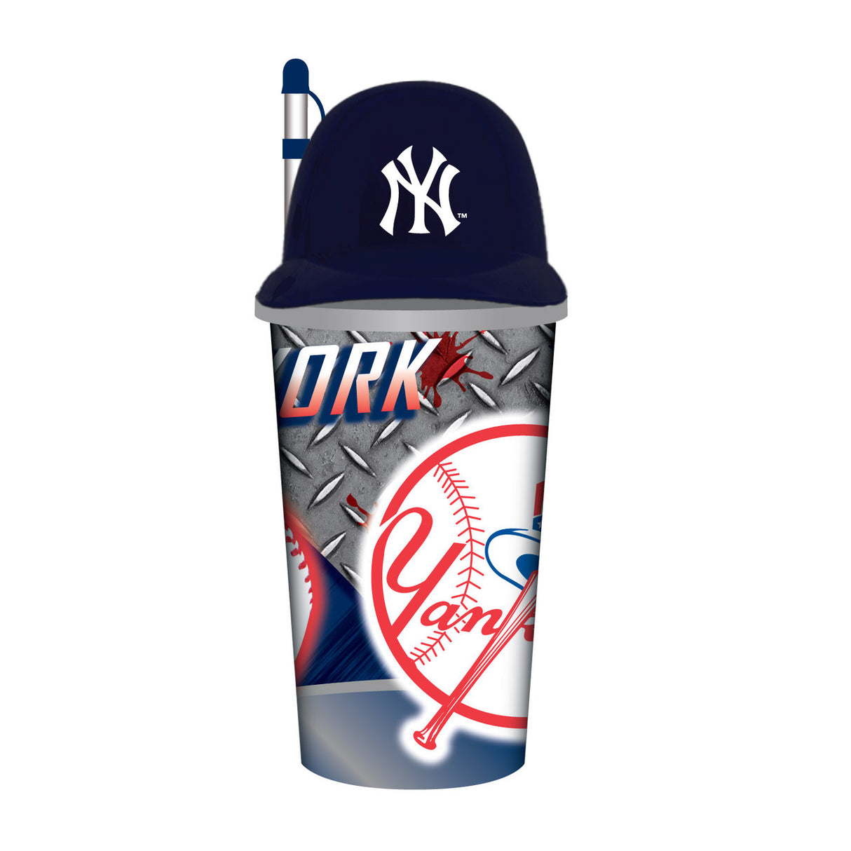 Mojo Licensing New York Yankees 32oz Plastic Helmet Cup with Straw Fan Gear MLB New York Yankees