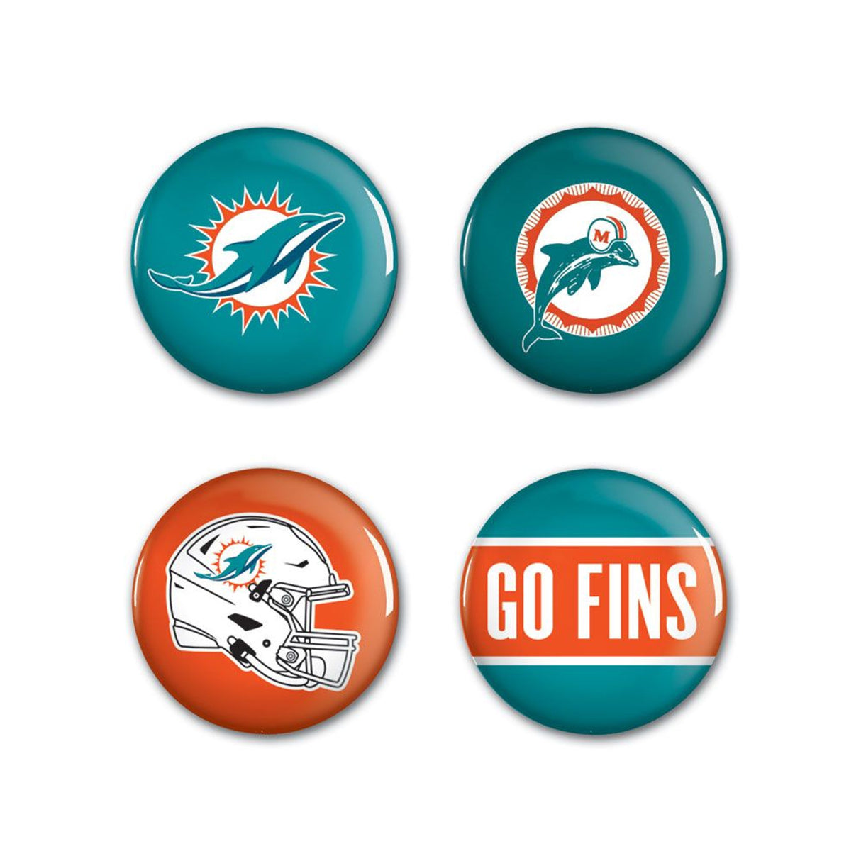 Wincraft Miami Dolphins 4 Pack Buttons Fan Gear NFL Miami Dolphins