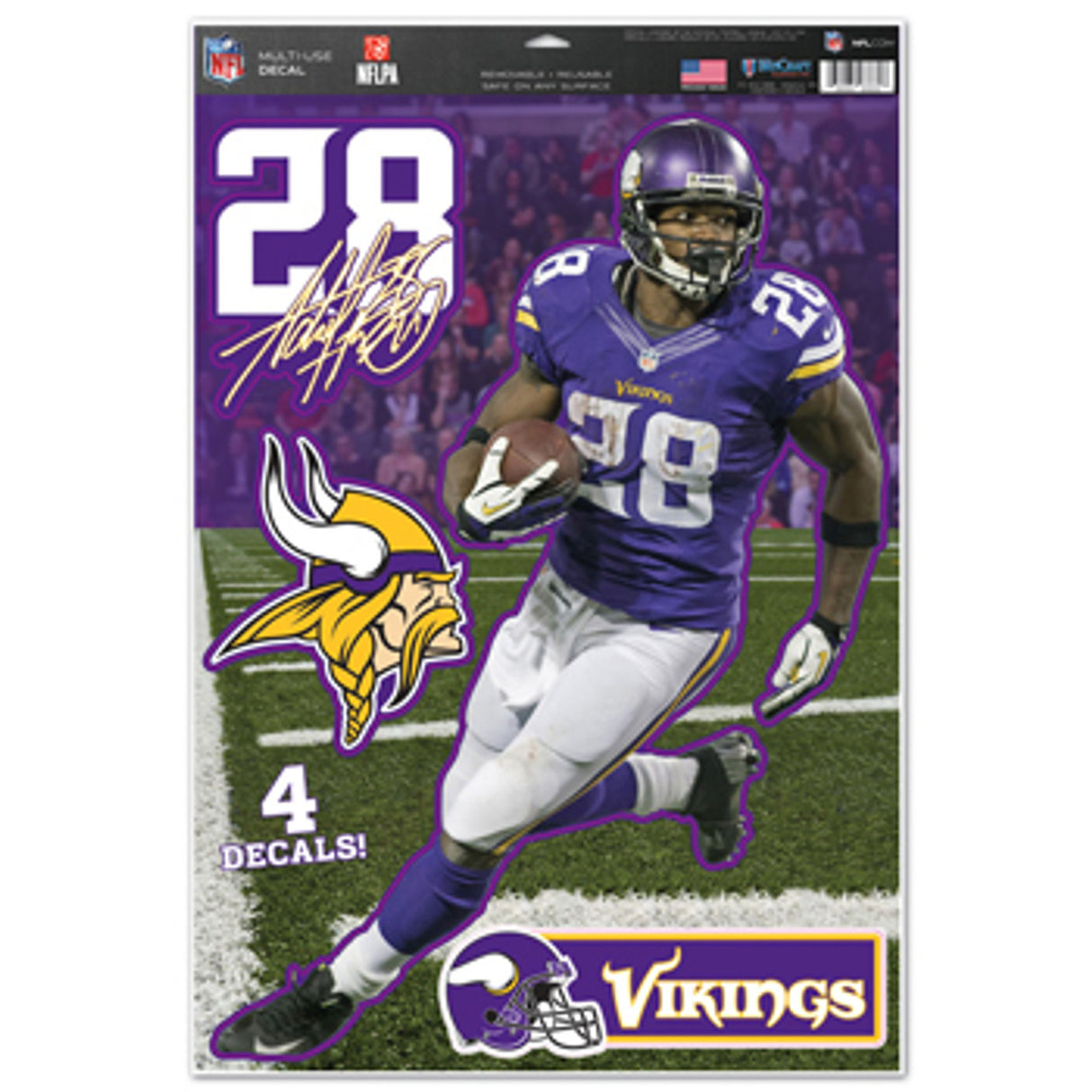 Wincraft Minnesota Vikings Adrian Peterson Multi Use Decal 11x17 Fan Gear NFL Minnesota Vikings