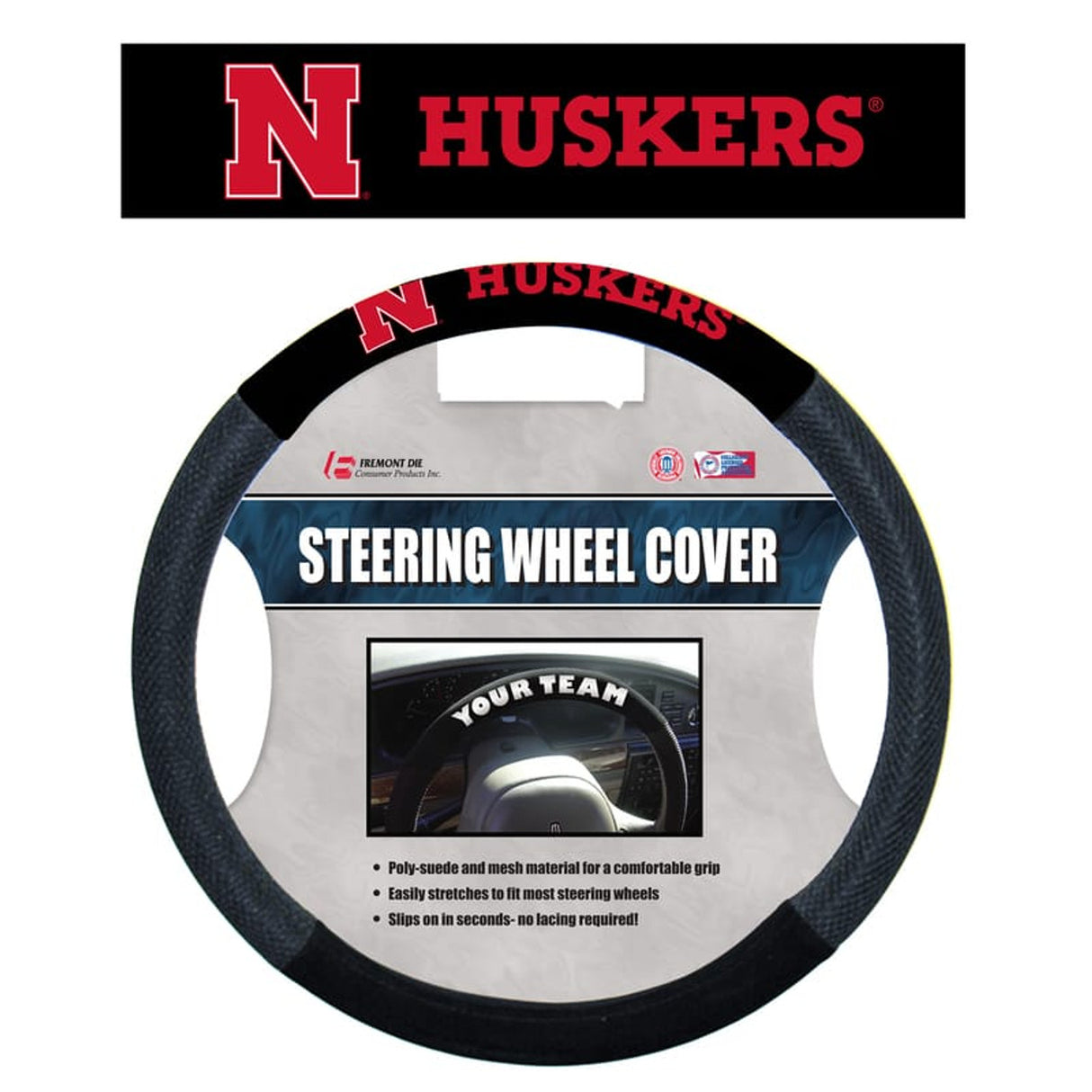 Fremont Die Nebraska Cornhuskers N Logo Design Mesh Steering Wheel Cover Fan Gear NCAA Nebraska Cornhuskers