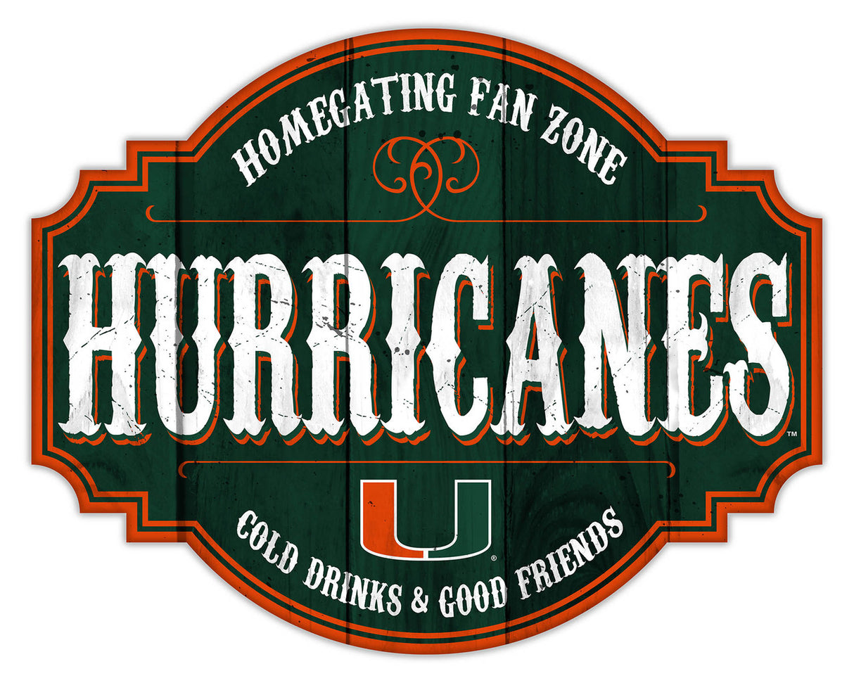 Fan Creations Miami Hurricanes 12 Inch Homegating Tavern Wood Sign Fan Gear NCAA Miami Hurricanes