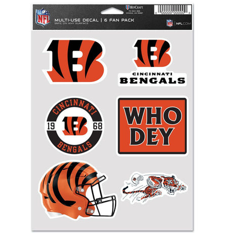 Wincraft Cincinnati Bengals Fan 6 Pack Multi Use Decal Fan Gear NFL Cincinnati Bengals